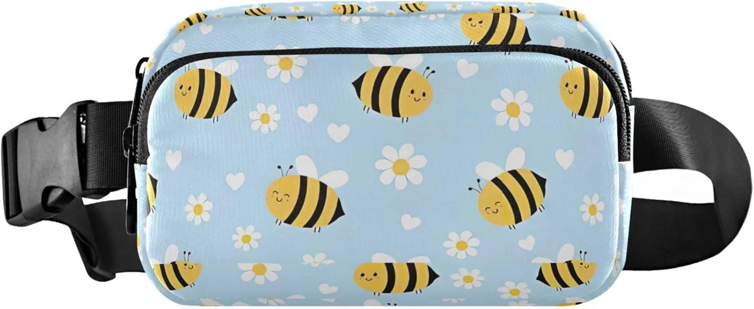 Customized Cute Bee Daisy Blue Womens Fanny Pack Waterproof Hip Pouch Belt Bag Designer Travel Waist Pack for Men