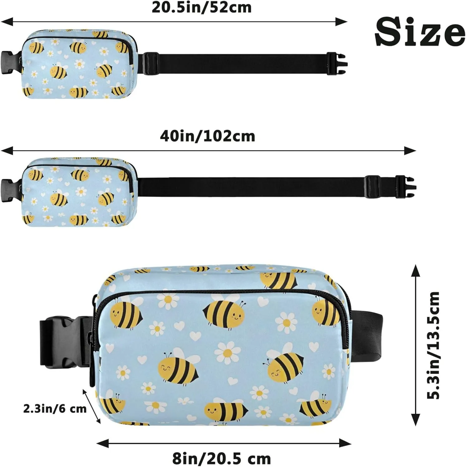 Customized Cute Bee Daisy Blue Womens Fanny Pack Waterproof Hip Pouch Belt Bag Designer Travel Waist Pack for Men