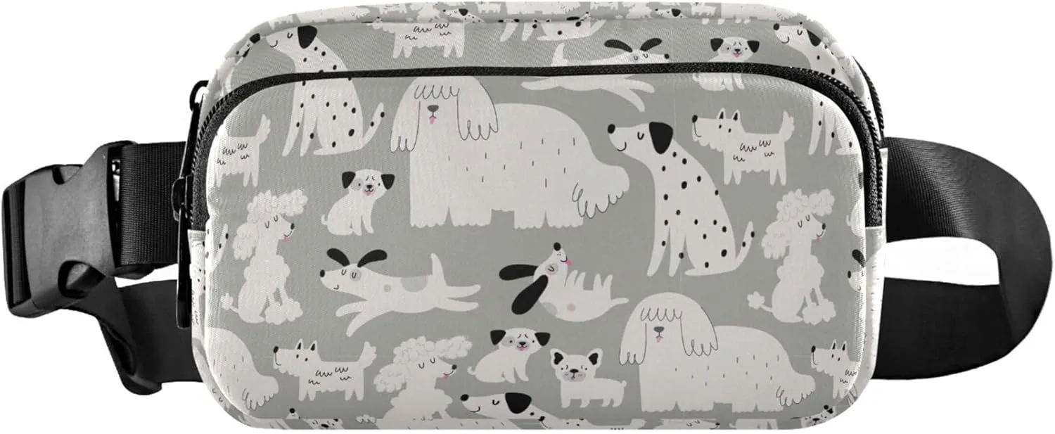 Cute Cartoon Dog Grey Waterproof Fanny Packs for Women Everywhere Belt Bag Hiking Cross Body Waist Purse