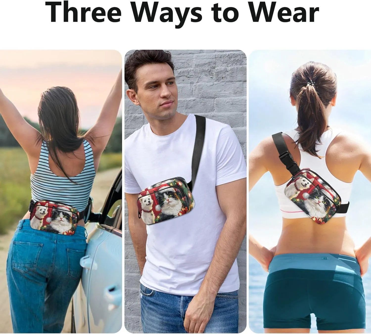 Cute Gifts Cat Dog Red Fanny Packs for Women Waterproof Hip Pouch Belt Bag Cute Waist Pack for Women
