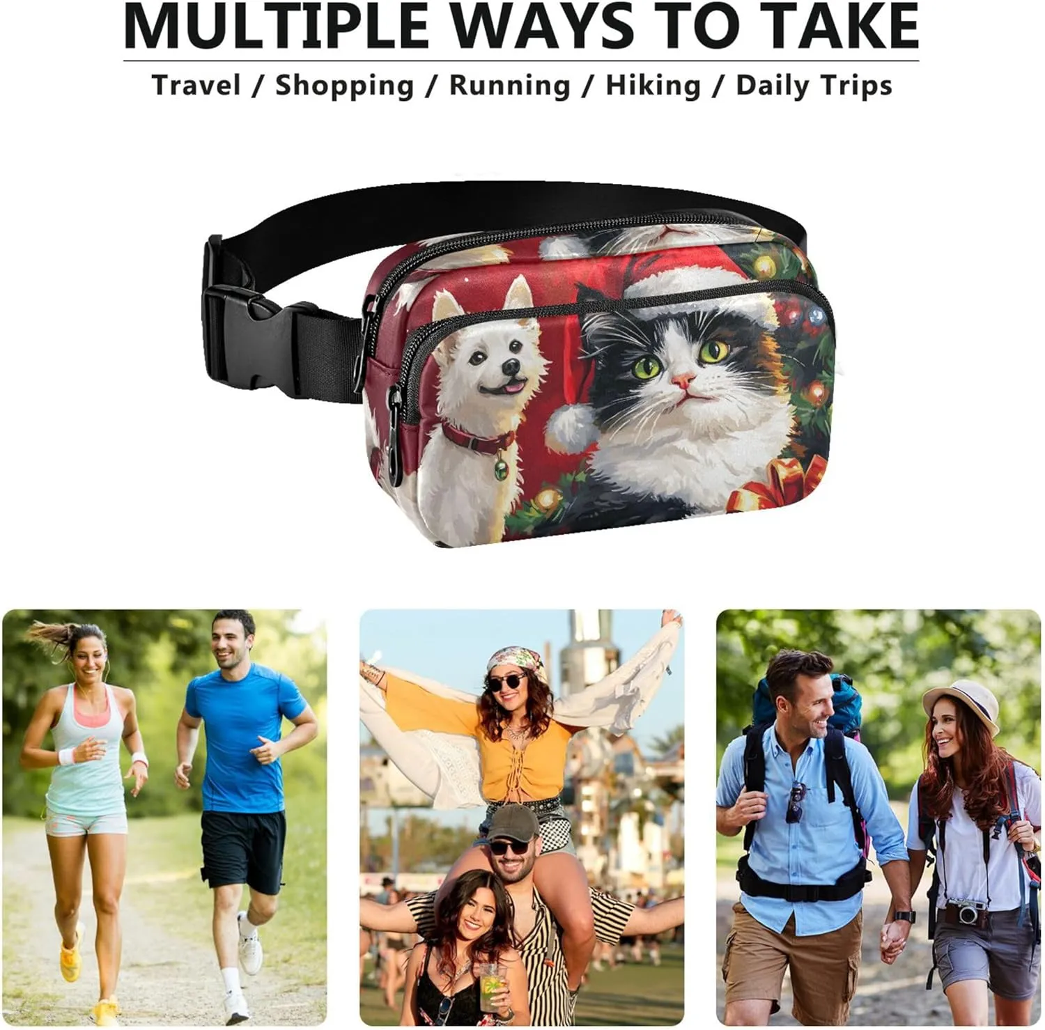 Cute Gifts Cat Dog Red Fanny Packs for Women Waterproof Hip Pouch Belt Bag Cute Waist Pack for Women