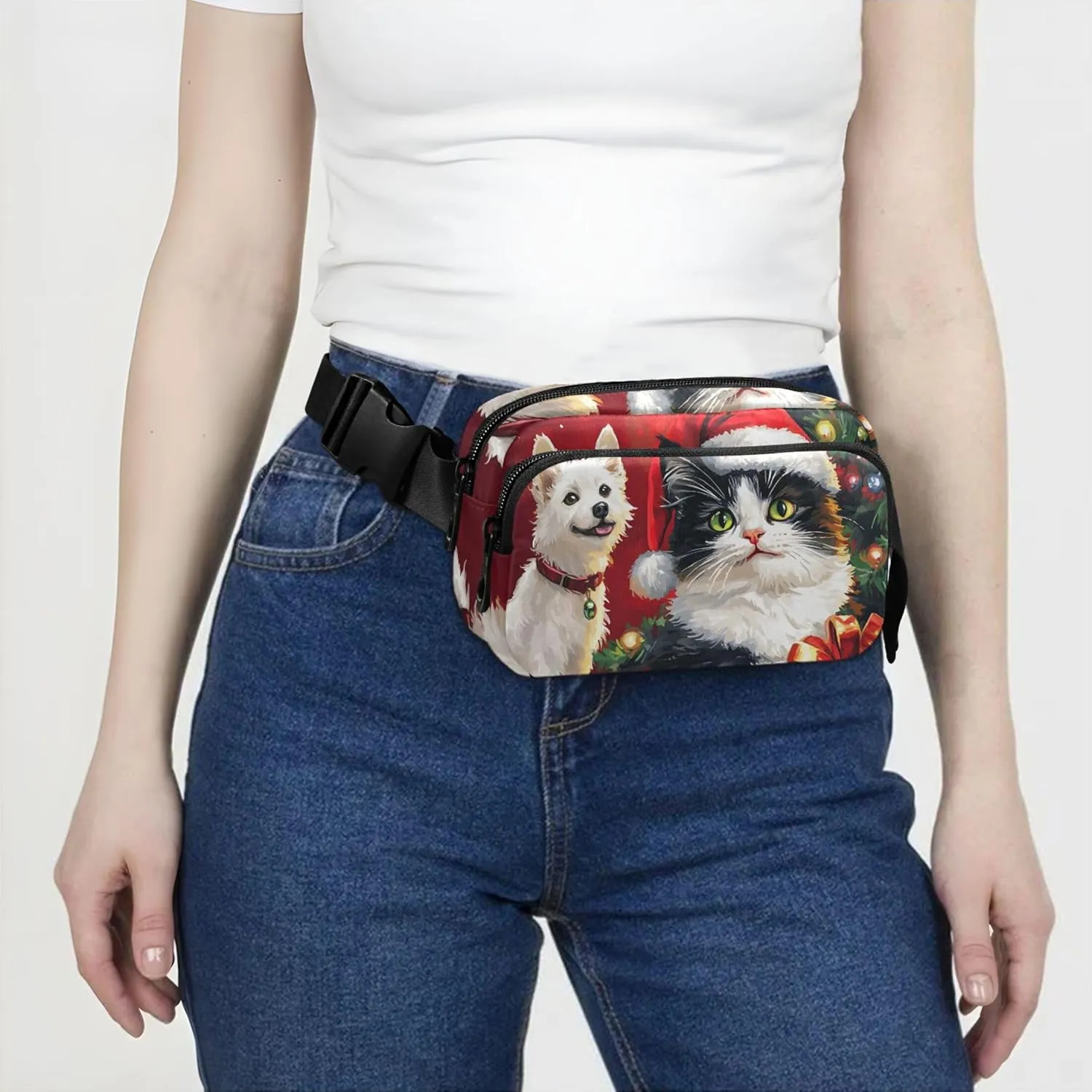 Cute Gifts Cat Dog Red Fanny Packs for Women Waterproof Hip Pouch Belt Bag Cute Waist Pack for Women