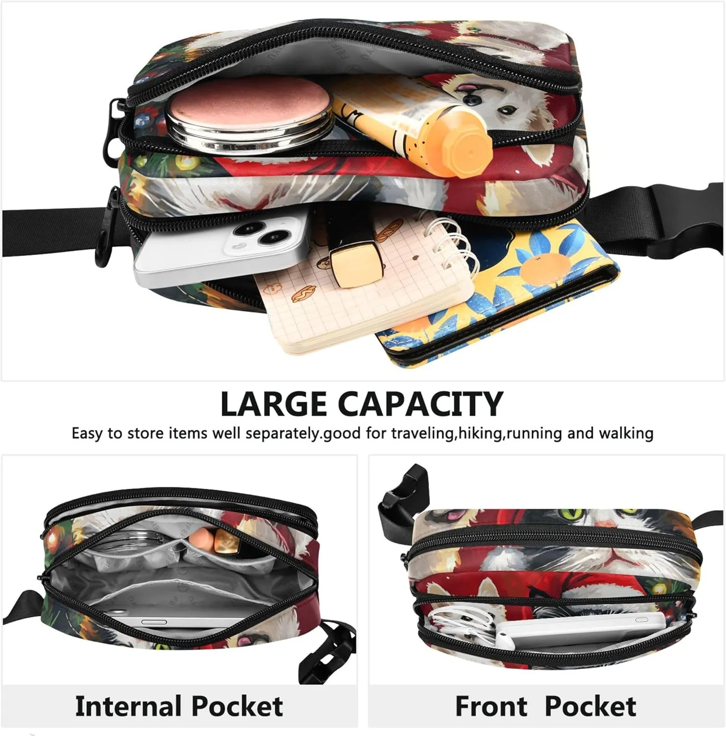 Cute Gifts Cat Dog Red Fanny Packs for Women Waterproof Hip Pouch Belt Bag Cute Waist Pack for Women