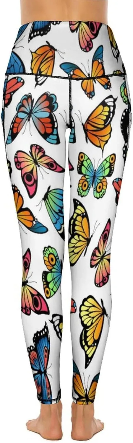 Cute High Waist Yoga Pants for Women with Pockets, Tummy Control Running Sports Workout Yoga Leggings