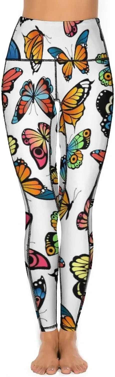 Cute High Waist Yoga Pants for Women with Pockets, Tummy Control Running Sports Workout Yoga Leggings