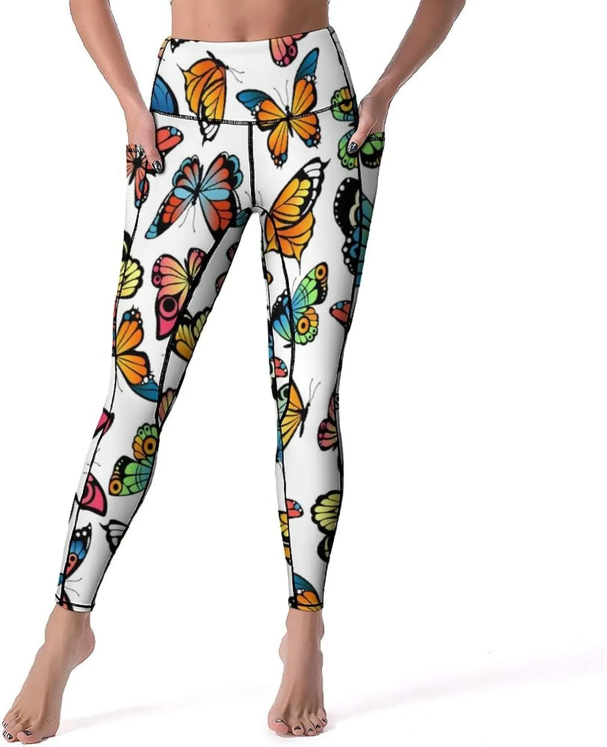 Cute High Waist Yoga Pants for Women with Pockets, Tummy Control Running Sports Workout Yoga Leggings