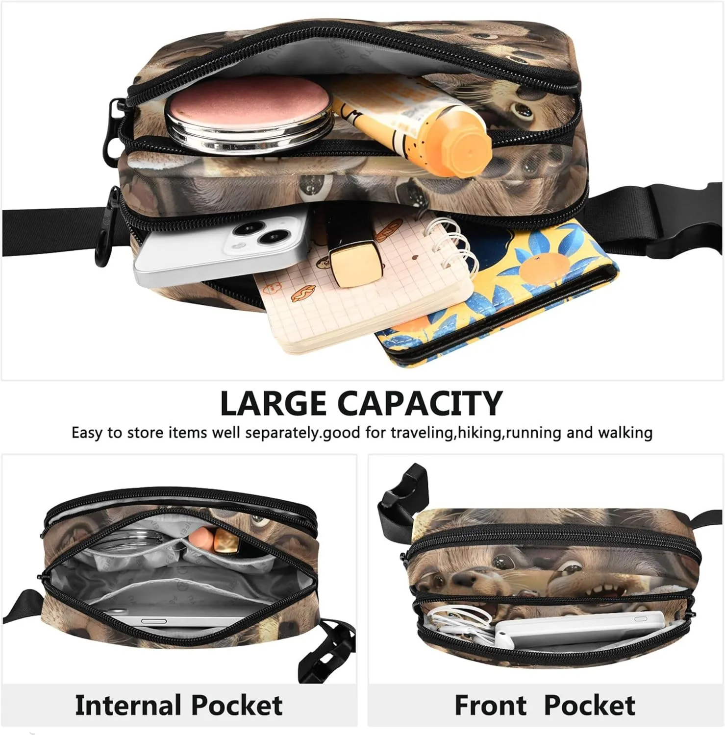Cute Otters Animal Print Fanny Packs for Women Waterproof Hip Bag Belt Pouch Pattern Travel Waist Pouch