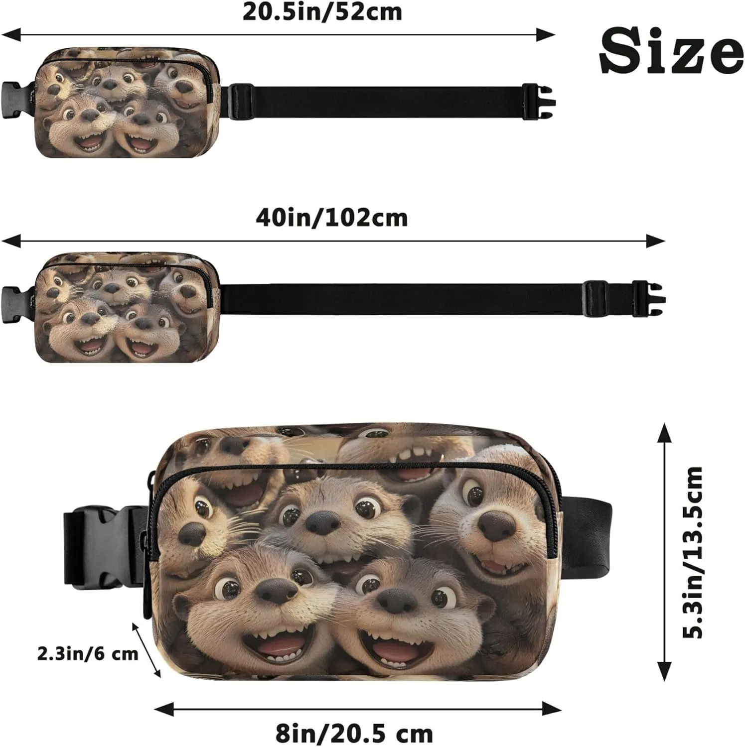 Cute Otters Animal Print Fanny Packs for Women Waterproof Hip Bag Belt Pouch Pattern Travel Waist Pouch
