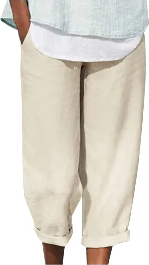DASAYO Linen Pants Linen Elastic Waist Casaul Loose Fit Trousers Ladies Beach Pants with Pockets Summer Outfits Fashion 2025