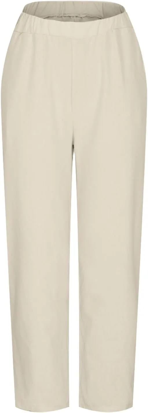 DASAYO Linen Pants Linen Elastic Waist Casaul Loose Fit Trousers Ladies Beach Pants with Pockets Summer Outfits Fashion 2025