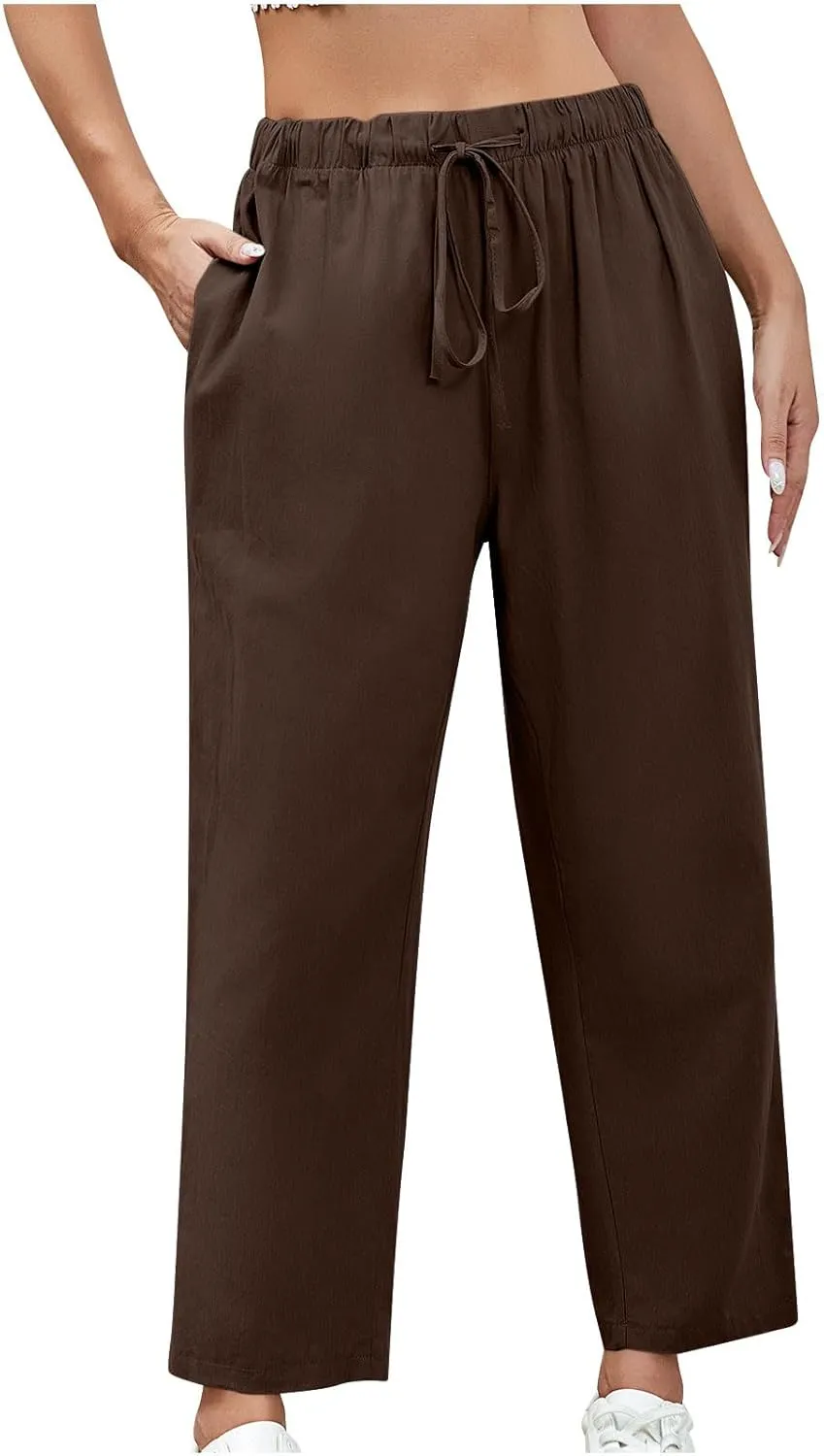 DASAYO Linen Pants Women Drawstring Elastic Waist Ankle Length Straight Leg Pants with Pockets Summer Outfits Fahsion 2025