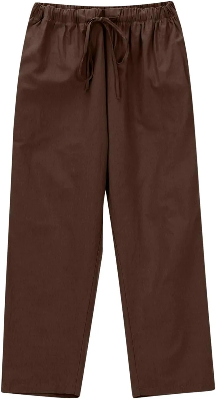 DASAYO Linen Pants Women Drawstring Elastic Waist Ankle Length Straight Leg Pants with Pockets Summer Outfits Fahsion 2025
