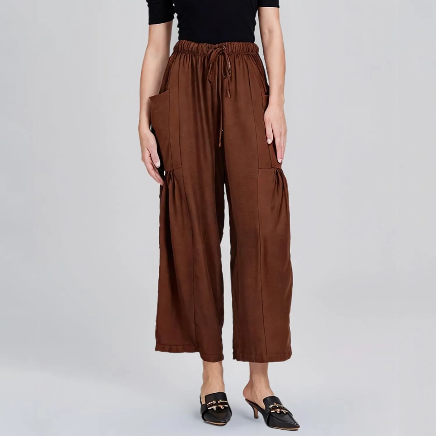 DASAYO Linen Pants Women Drawstring Elastic Waist Palazzo Harem Pants with Side Pockets Ladies Casual Loose Wide Leg Trousers