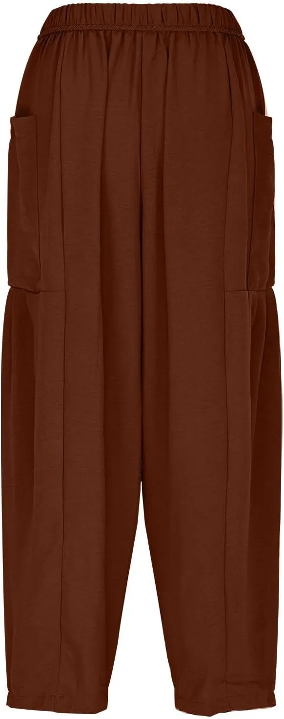 DASAYO Linen Pants Women Drawstring Elastic Waist Palazzo Harem Pants with Side Pockets Ladies Casual Loose Wide Leg Trousers