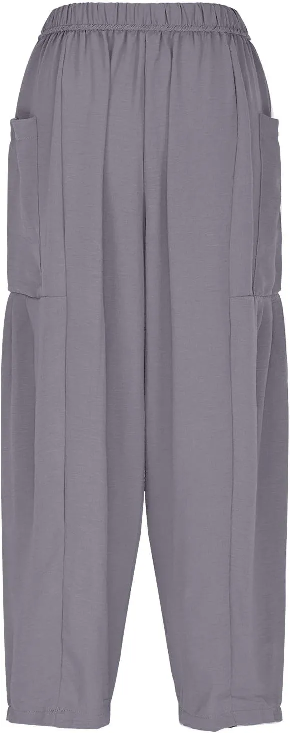 DASAYO Linen Pants Women Drawstring Elastic Waist Palazzo Harem Pants with Side Pockets Ladies Casual Loose Wide Leg Trousers