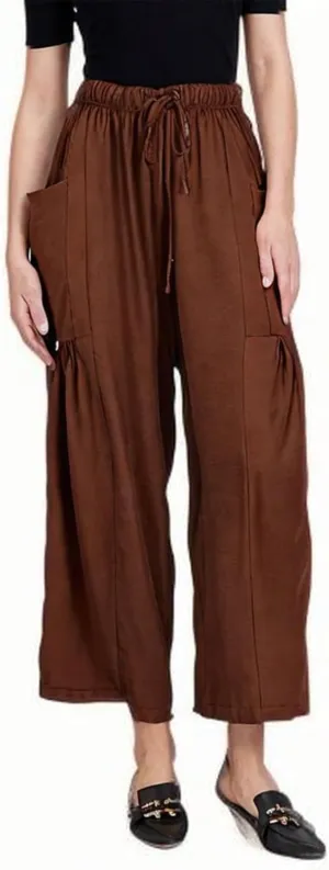 DASAYO Linen Pants Women Drawstring Elastic Waist Palazzo Harem Pants with Side Pockets Ladies Casual Loose Wide Leg Trousers
