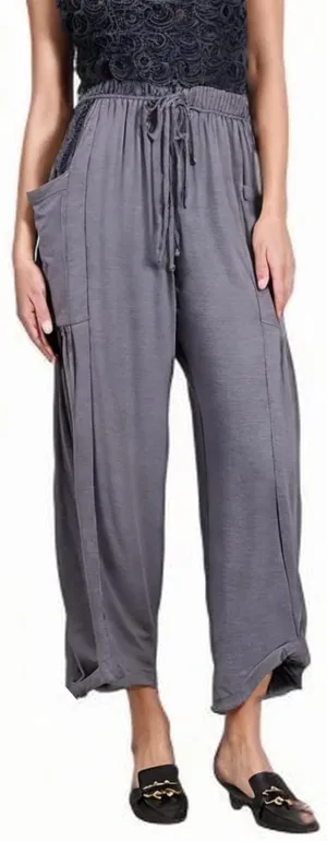 DASAYO Linen Pants Women Drawstring Elastic Waist Palazzo Harem Pants with Side Pockets Ladies Casual Loose Wide Leg Trousers