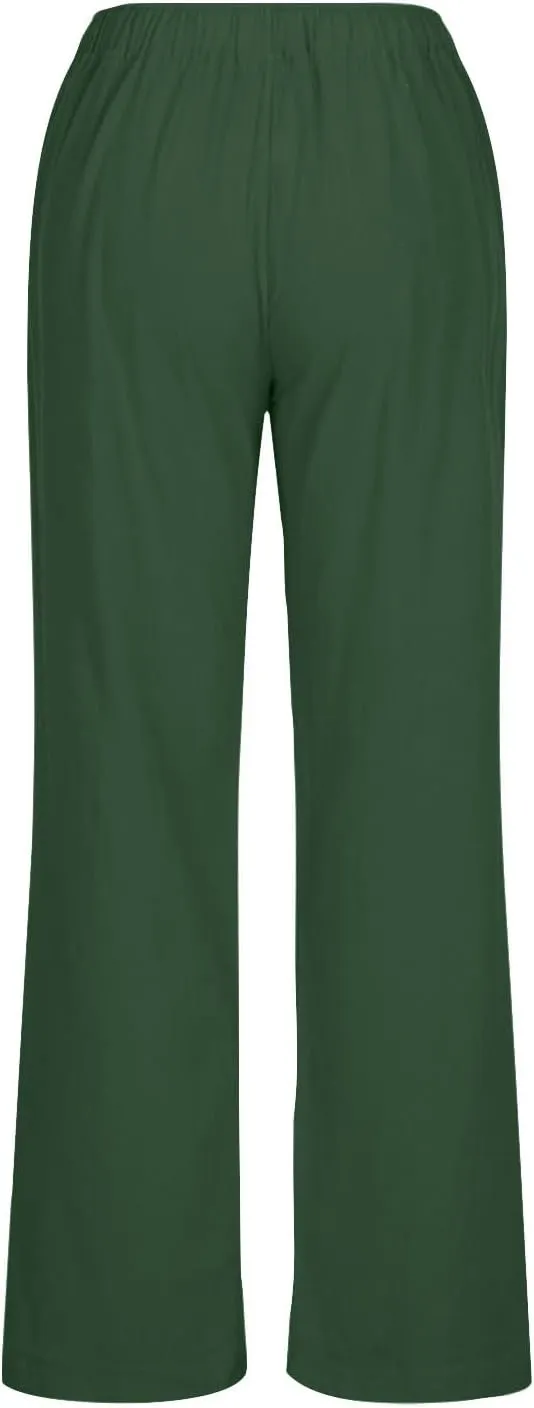 DASAYO Womens Linen Palazzo Pants Summer Casual Boho Wide Leg Drawstring High Waist Loose Fit Beach Trousers with Pockets