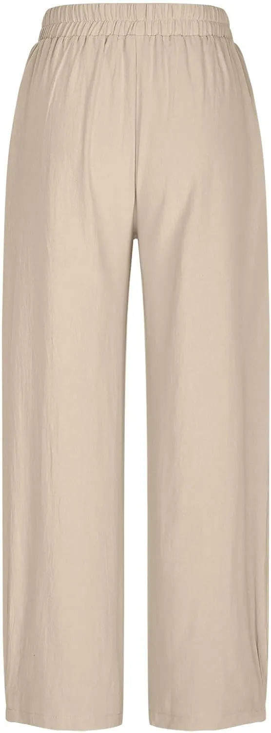 DASAYO Women's Linen Pants Summer Fashion Elastic Wasit Casual Pants with Pockets Ladies Ligghtweight Wide Leg Trousers 2025