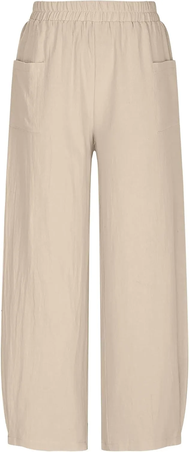 DASAYO Women's Linen Pants Summer Fashion Elastic Wasit Casual Pants with Pockets Ladies Ligghtweight Wide Leg Trousers 2025