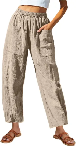 DASAYO Women's Linen Pants Summer Fashion Elastic Wasit Casual Pants with Pockets Ladies Ligghtweight Wide Leg Trousers 2025