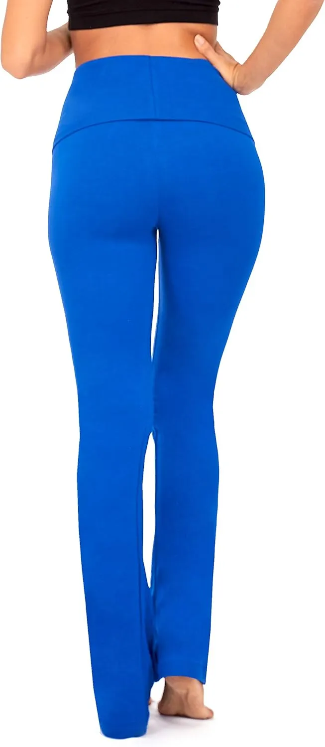 DEAR SPARKLE Bootcut Fold Over Leggings for Women | Slim Look Bootleg Yoga Pants w Pocket   Plus Size (C5 F)