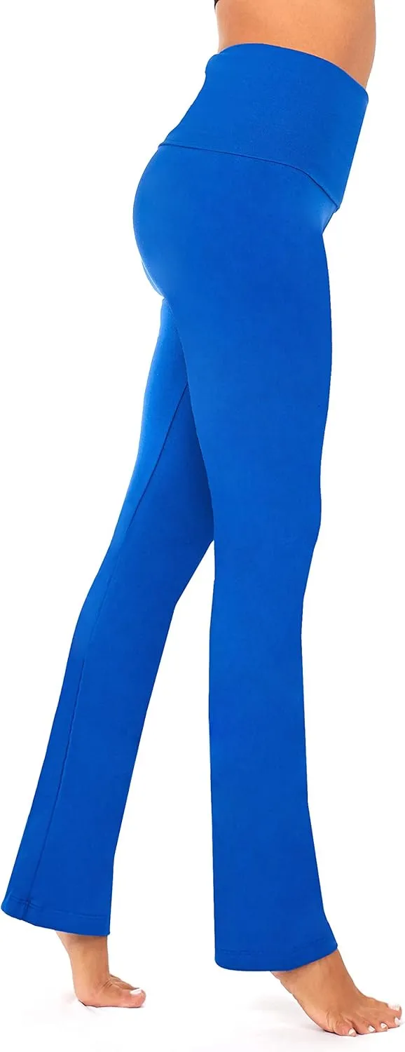DEAR SPARKLE Bootcut Fold Over Leggings for Women | Slim Look Bootleg Yoga Pants w Pocket   Plus Size (C5 F)