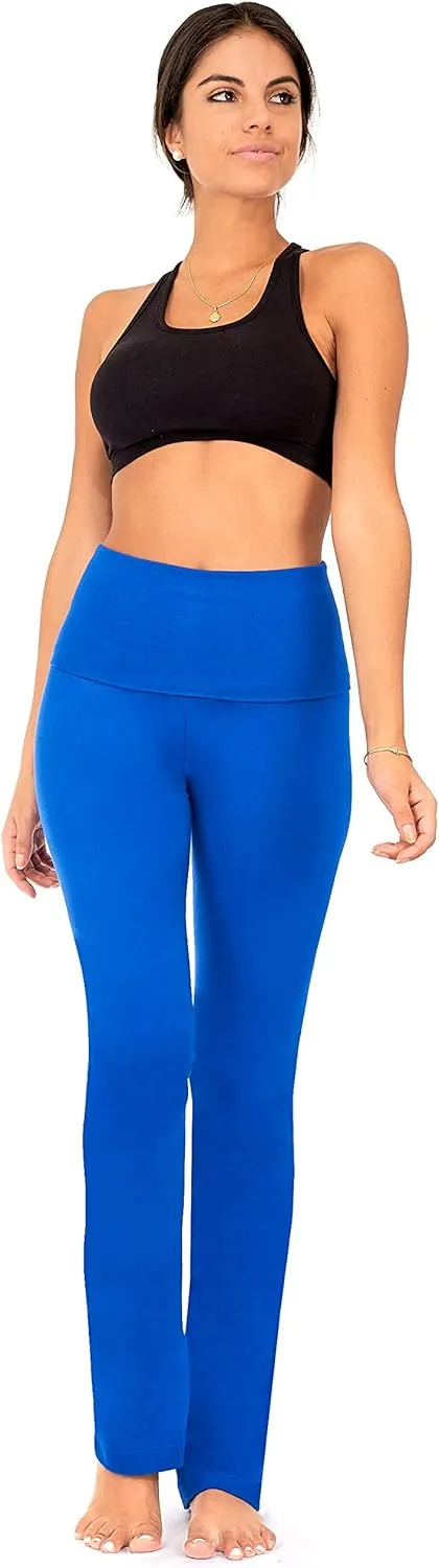 DEAR SPARKLE Bootcut Fold Over Leggings for Women | Slim Look Bootleg Yoga Pants w Pocket   Plus Size (C5 F)