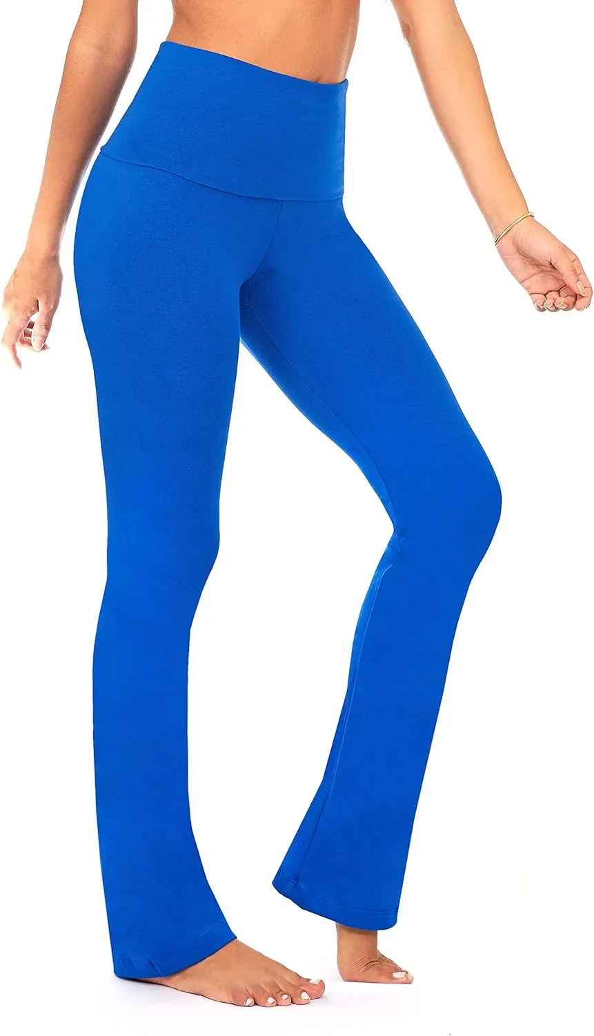 DEAR SPARKLE Bootcut Fold Over Leggings for Women | Slim Look Bootleg Yoga Pants w Pocket   Plus Size (C5 F)