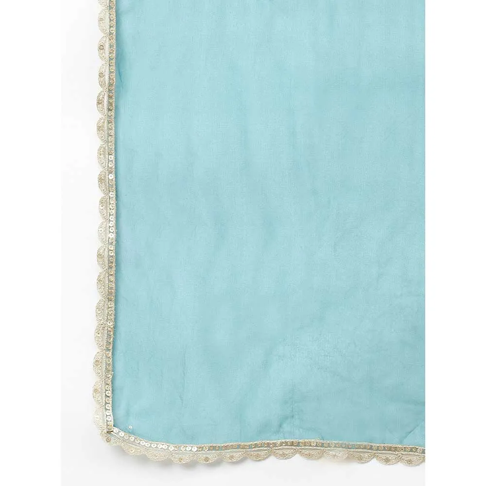 Divena Teal Green Velvet Hand Work Kurta Pant with Organza Dupatta (Set of 3)