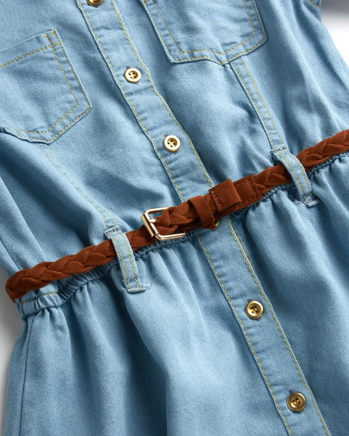 dollhouse Girls' Denim Dress - Casual Long Sleeve Jean Dress for Girls - Button Down Blue Knee Level Dresses for Girls (7-16)