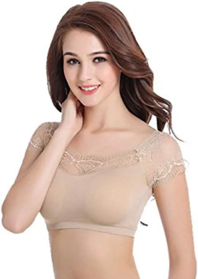 DRESHOW Lace Bralette Tank Tops Wireless Bra Lace Crop Top Padded Stretch Spaghetti Thin Strap Yoga Sports Bra for Women
