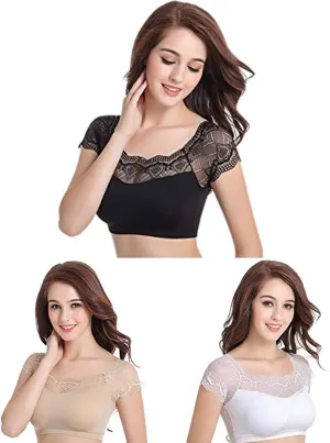 DRESHOW Lace Bralette Tank Tops Wireless Bra Lace Crop Top Padded Stretch Spaghetti Thin Strap Yoga Sports Bra for Women