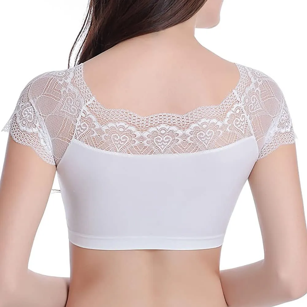 DRESHOW Lace Bralette Tank Tops Wireless Bra Lace Crop Top Padded Stretch Spaghetti Thin Strap Yoga Sports Bra for Women