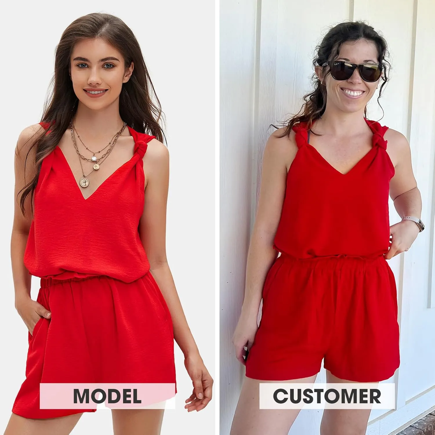 EXLURA Womens Summer 2 Piece Sets Sleeveless V Neck Knotted Tank Tops Shorts Matching Sets Vacation Cruise Beach Outfits 2025