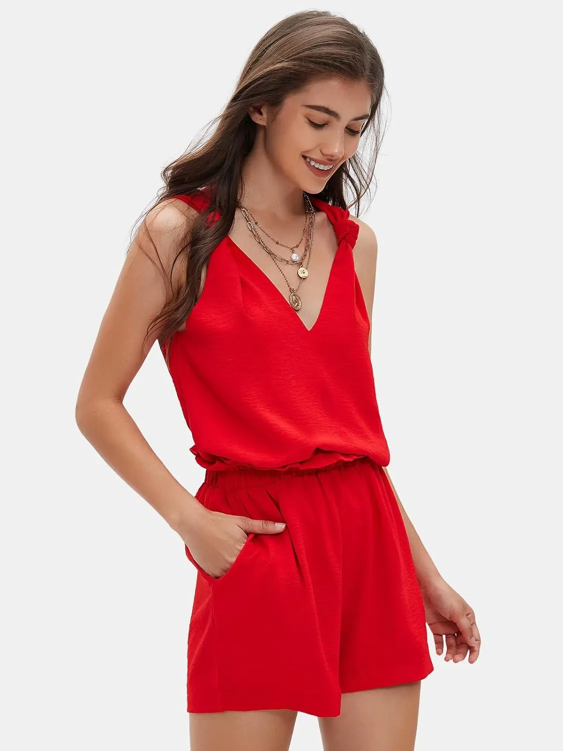 EXLURA Womens Summer 2 Piece Sets Sleeveless V Neck Knotted Tank Tops Shorts Matching Sets Vacation Cruise Beach Outfits 2025