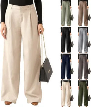 fanmpghleoo Linen Pants Women Summer Elastic High Waisted Wide Leg Dress Pants Business Casual Linen Trousers with Pockets