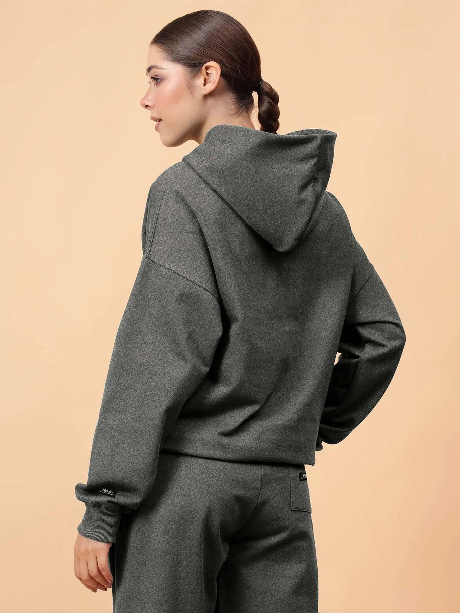 Fitkin Women Grey Melange CozyCore Fleece Hoodie