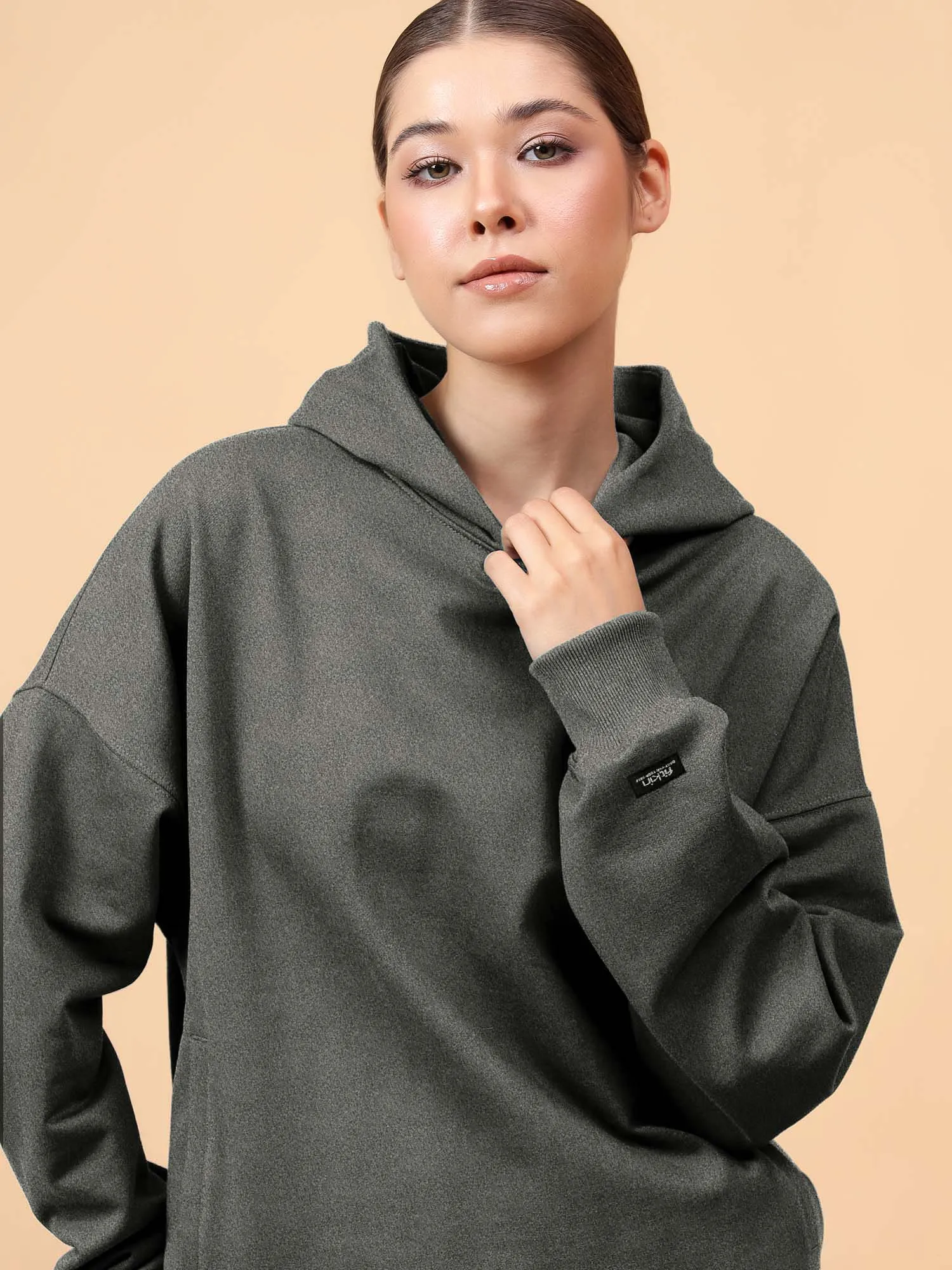 Fitkin Women Grey Melange CozyCore Fleece Hoodie