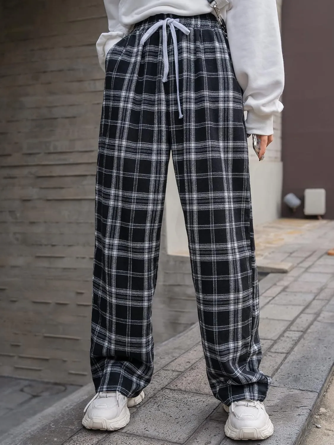 Floerns Women's Plaid Print Elastic Waist Sleepwear Pajama Bottom Pants