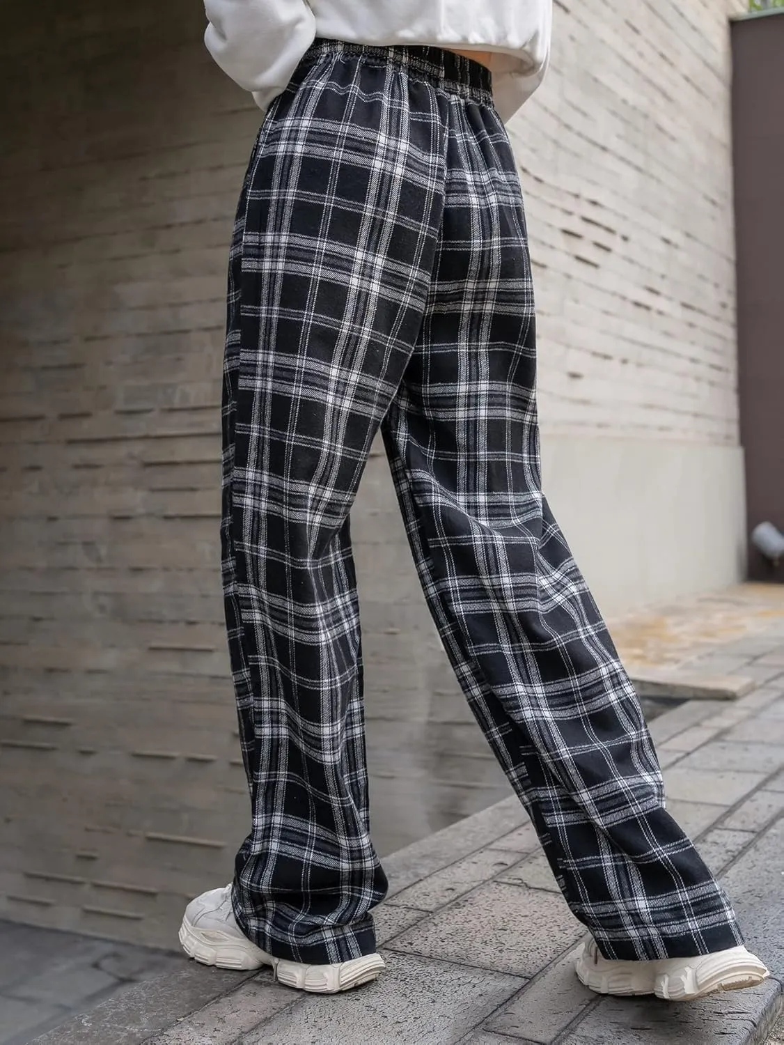 Floerns Women's Plaid Print Elastic Waist Sleepwear Pajama Bottom Pants