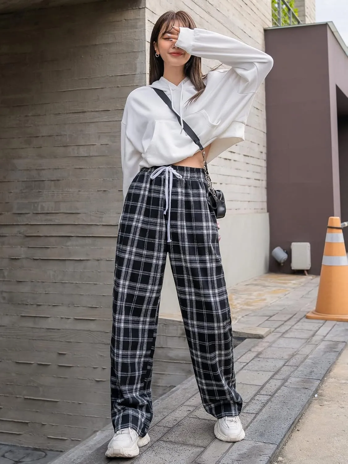 Floerns Women's Plaid Print Elastic Waist Sleepwear Pajama Bottom Pants