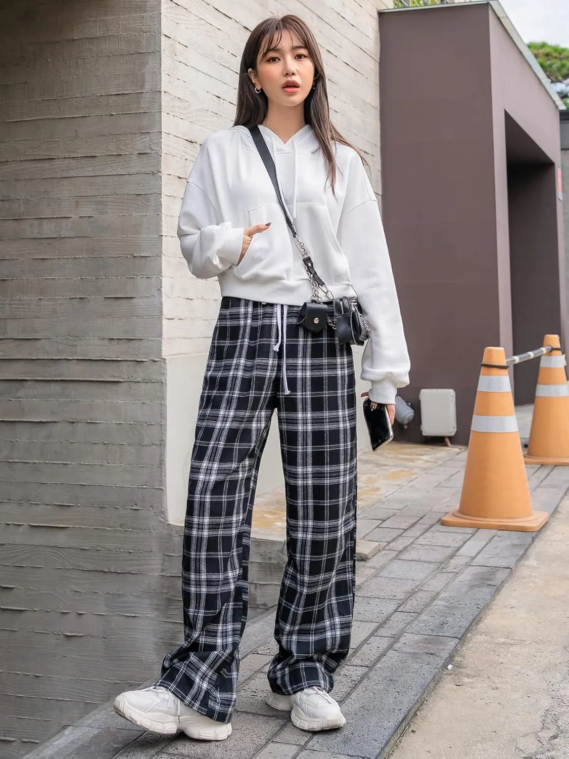 Floerns Women's Plaid Print Elastic Waist Sleepwear Pajama Bottom Pants