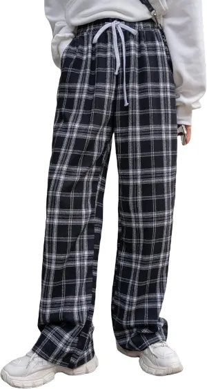 Floerns Women's Plaid Print Elastic Waist Sleepwear Pajama Bottom Pants