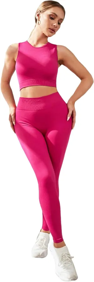 Floerns Women's Workout Set Seamless Tank Top Leggings Pants Set 2 Piece Outfit