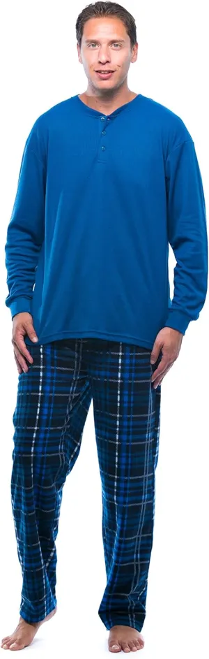 #followme Pajama Set for Men with Thermal Henley Top and Polar Fleece Pants