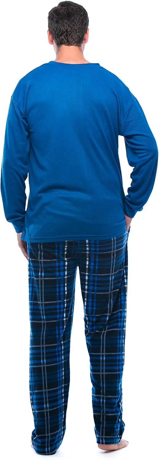 #followme Pajama Set for Men with Thermal Henley Top and Polar Fleece Pants