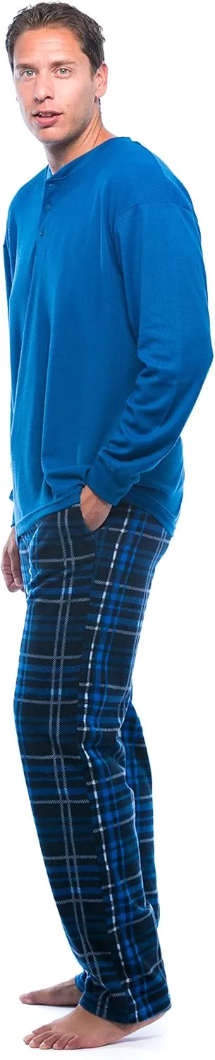 #followme Pajama Set for Men with Thermal Henley Top and Polar Fleece Pants