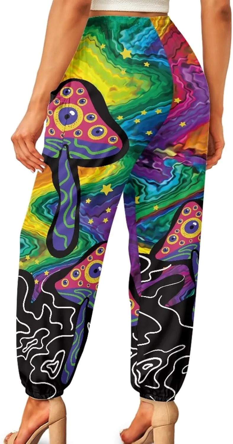 Forchrinse Red Galaxy Nebula Harem Pants for Women High Wiasted Flowy Yoga Jogger Loose Comfy Palazzo Pants Plus Size