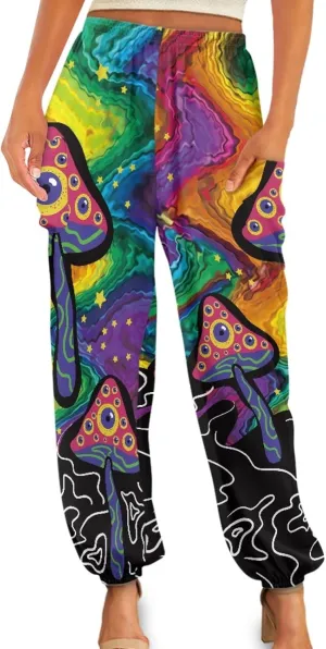 Forchrinse Red Galaxy Nebula Harem Pants for Women High Wiasted Flowy Yoga Jogger Loose Comfy Palazzo Pants Plus Size